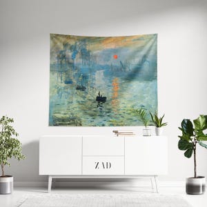 Claude Monet, Impression Sunrise (1872) Tapestry, Aesthetics Tapestry, Landscape Painting Tapestry, Vintage Landscape Art, Antique Tapestry
