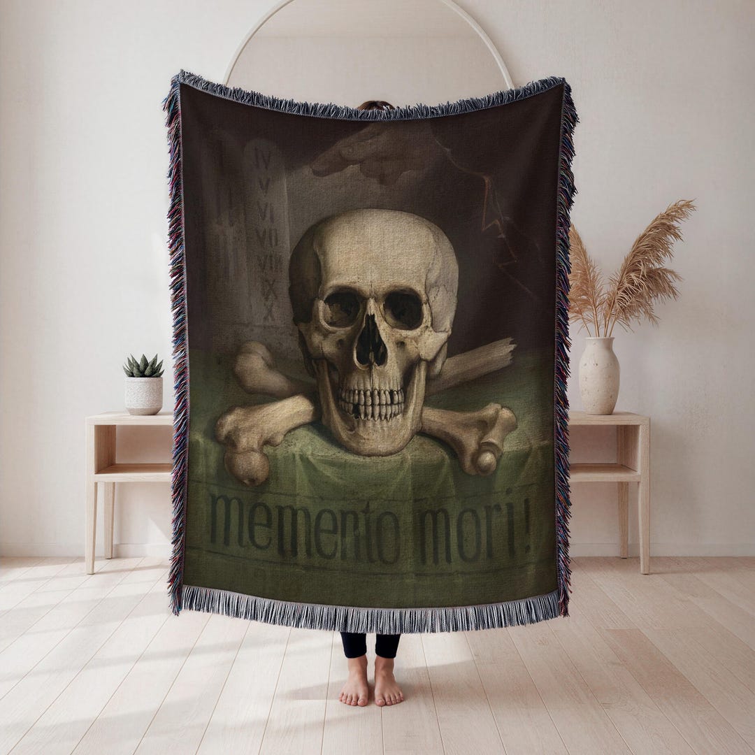 Jozef Hanula Memento Mori Woven Blanket, Skull and Bones Art