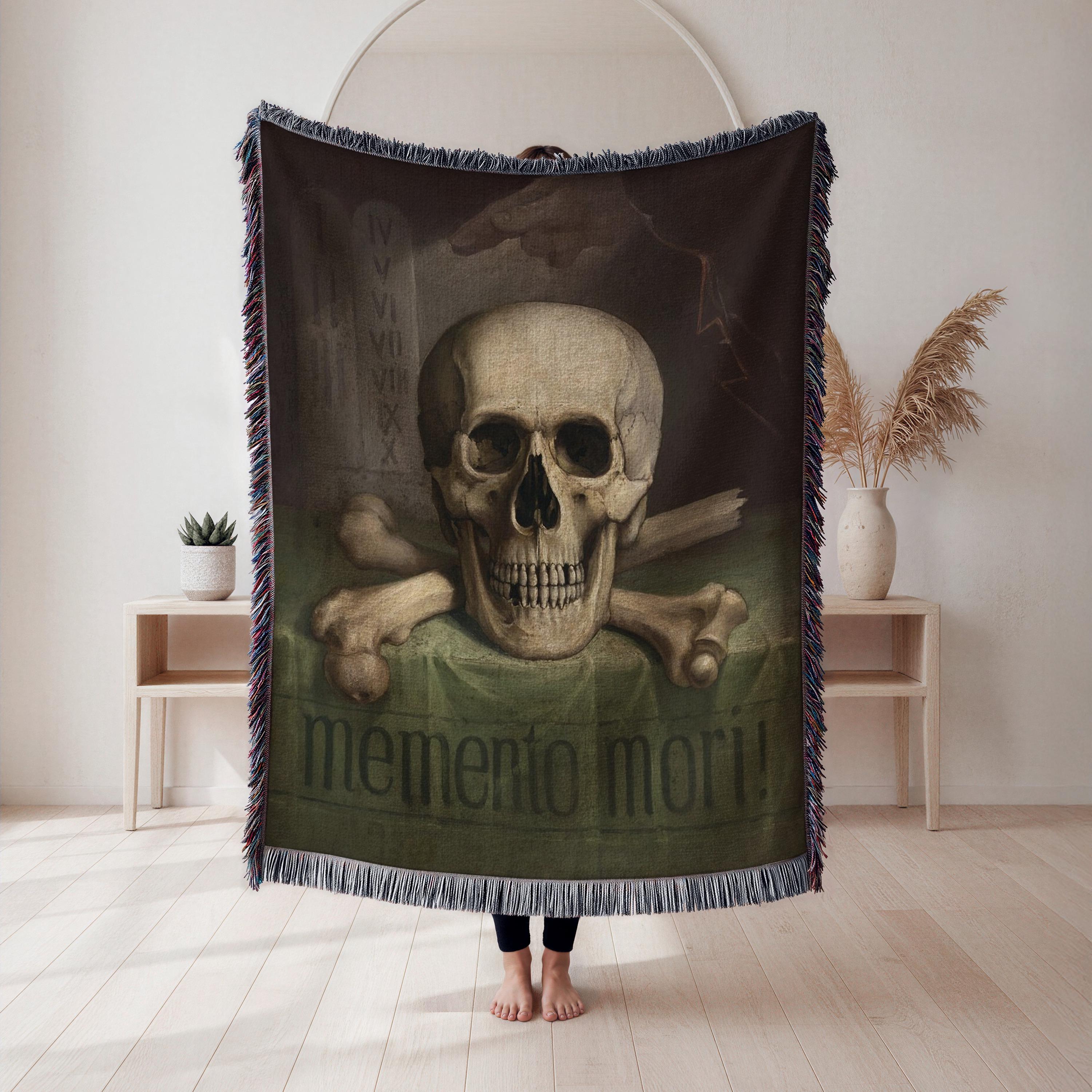 Jozef Hanula Memento Mori Woven Blanket, Skull and Bones Art