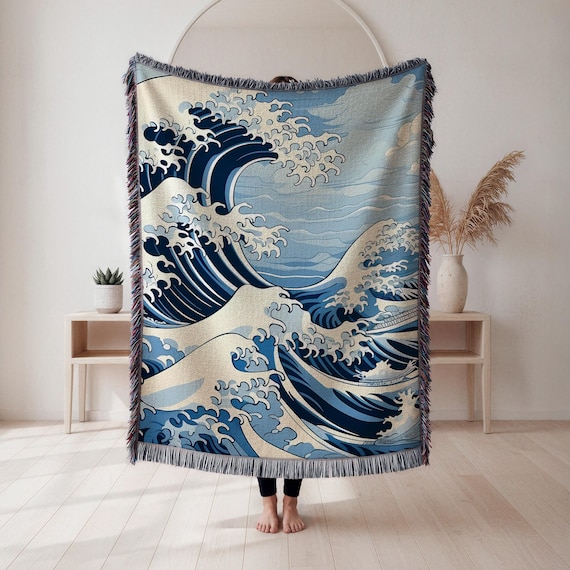 Hokusai the Great Wave off Kanagawa Woven Blanket, Japanese Art