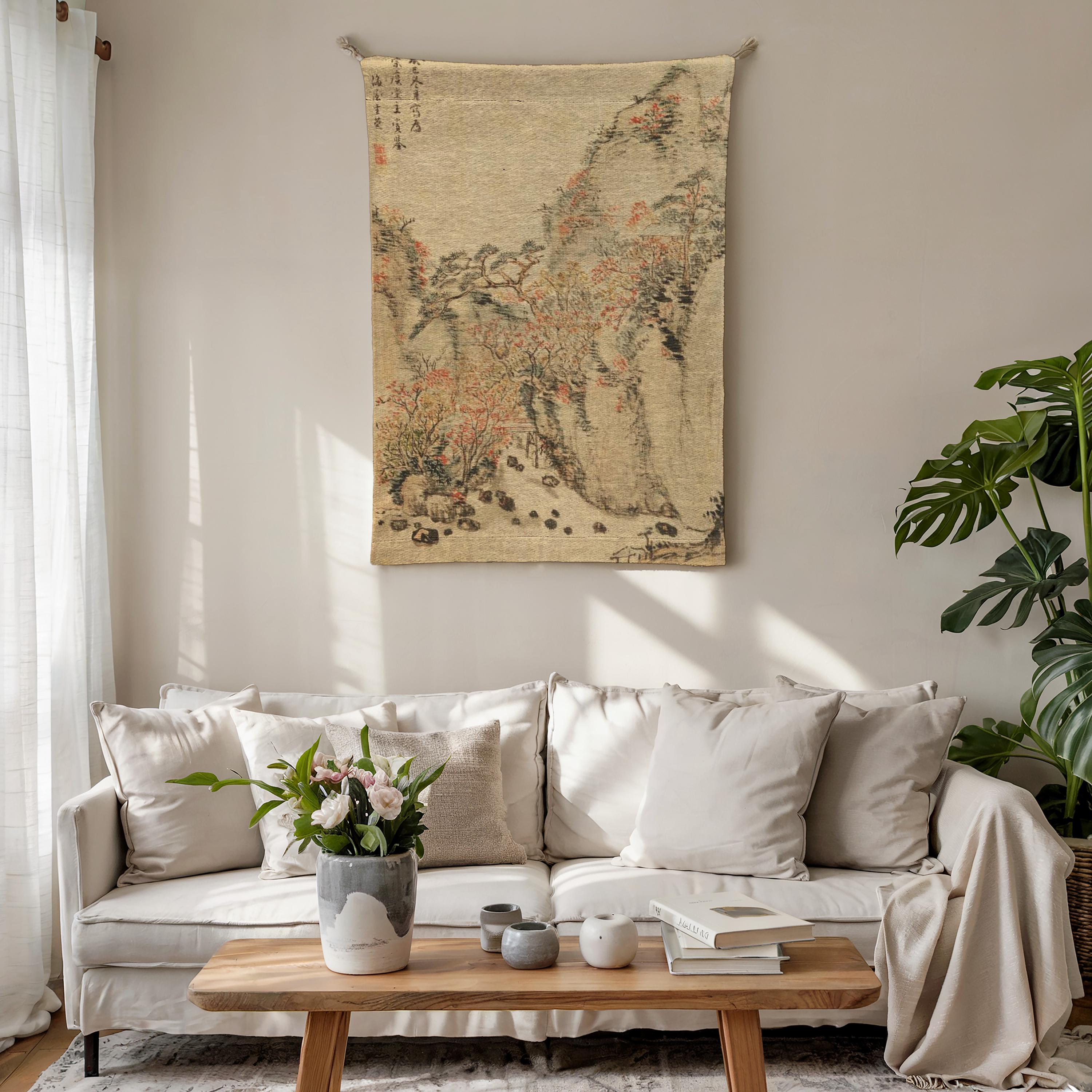 Mountain Landscape Woven Blanket, Traditional Chinese Painting