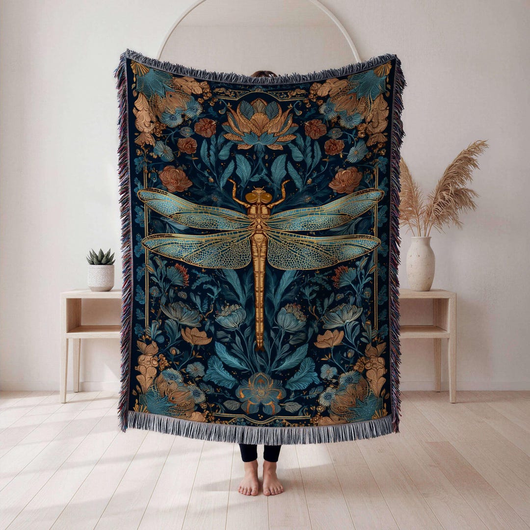 Insect Pattern Throw Dragonfly Woven Blanket, Botanical Insect Tapestry Throw, Nature Lover ...