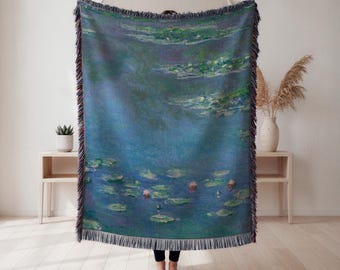 Monet woven throw blanket, water lilies impressionist art, home décor accent, art lover gift, Wall Tapestry, Home Decor, Art Blanket