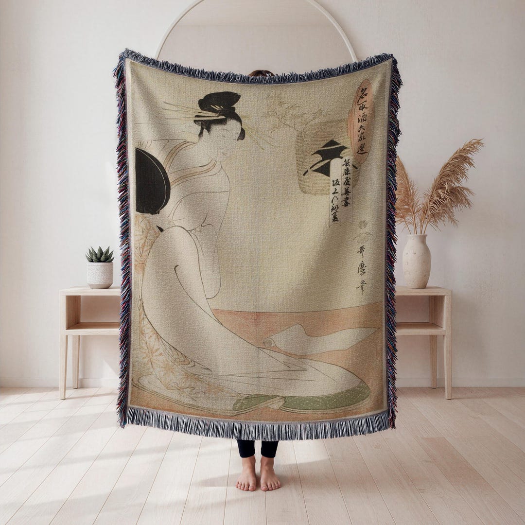 Japanese Pattern Throw Japanese Woman Woven Blanket, Traditional Figure Tapestry Throw ...