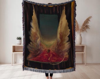 Angel of Death Woven Blanket, Dramatic Figure Tapestry Throw, Dark Art Decor, Art Lover Gift, Wall Tapestry, Home Decor, Art Blanket