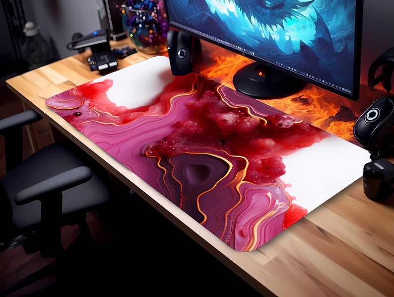 Aesthetic Desk Mat, Abstract Mousepad, Red Gaming Desk Mat, XXL Large