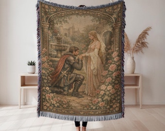 Medieval Romance Woven Blanket, Romantic Medieval Tapestry Throw, Fantasy Home Decor, Anniversary Gift, Cottagecore Tapestry, Wall Tapestry