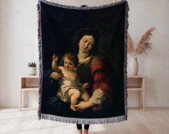 woven blanket, Madonna and Child throw, Catholic home decor, prayer room decor, Virgin Mary gift, Wall Tapestry, Home Decor, Art Blanket