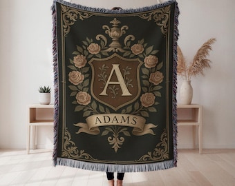 Personalized Heraldry Woven Blanket, Custom Family Coat of Arms Cover, Medieval Style Home Decor, Unique Gift for Heritage Enthusiasts