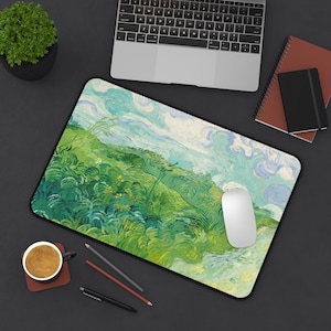 Van Gogh Desk Mat, Landscape Art, Van Gogh Print, Green Wheat Fields Extra Large Desk Pad, Work From Home, Gaming Mousepad