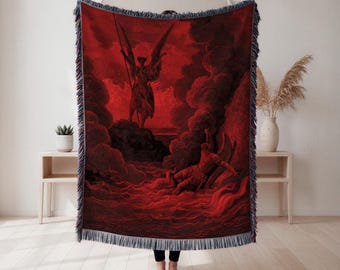 Gustave Doré woven blanket, Dante’s Inferno engraving art, gothic red décor gift, Wall Tapestry, Home Decor, Art Blanket