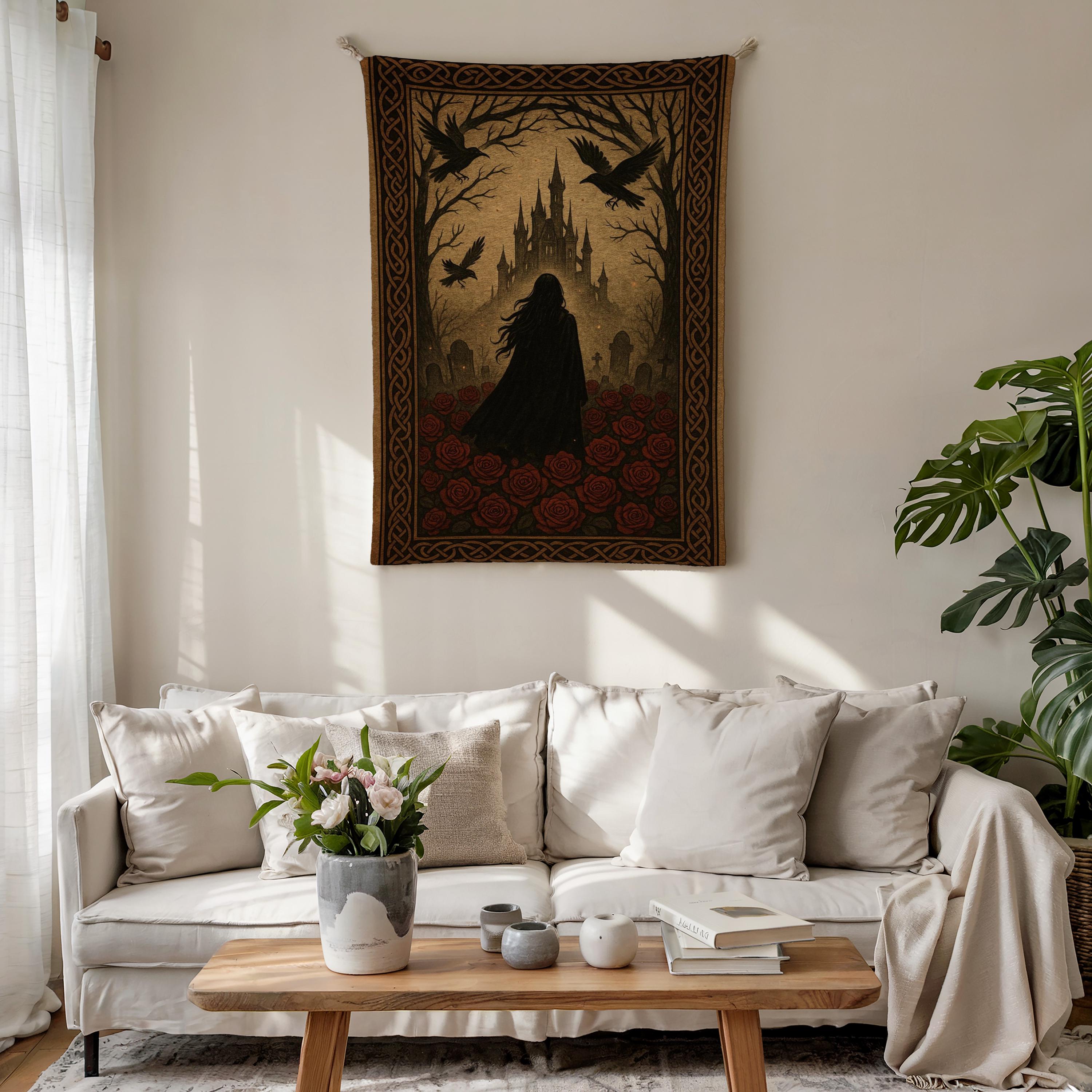 Gothic Vampire Castle Woven Throw Blanket, Dark Romantic Blood