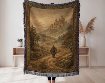 Castle Landscape Woven Blanket, Rustic Medieval Scene Tapestry Throw, Fantasy Home Decor, Art Lover Gift, Cottagecore Tapestry, Home Decor