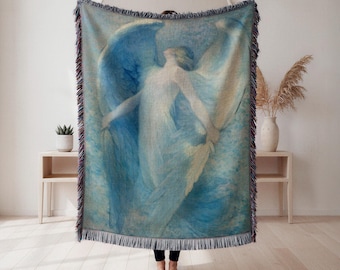 angelic wings woven blanket, celestial nursery decor throw, angel art wall hanging, spiritual home decor gift, Wall Tapestry, Home Decor