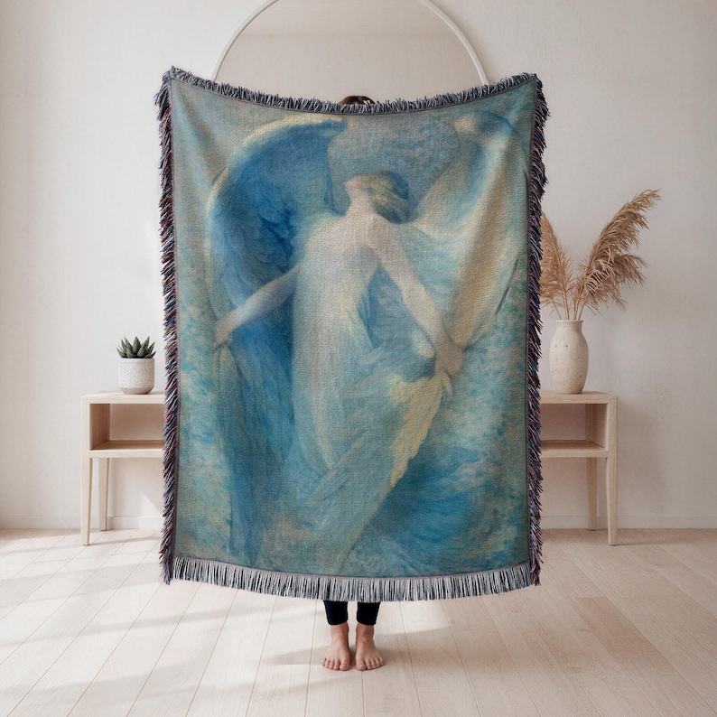 angelic wings woven blanket, celestial nursery decor throw, angel art wall hanging, spiritual home decor gift, Wall Tapestry, Home Decor image 1