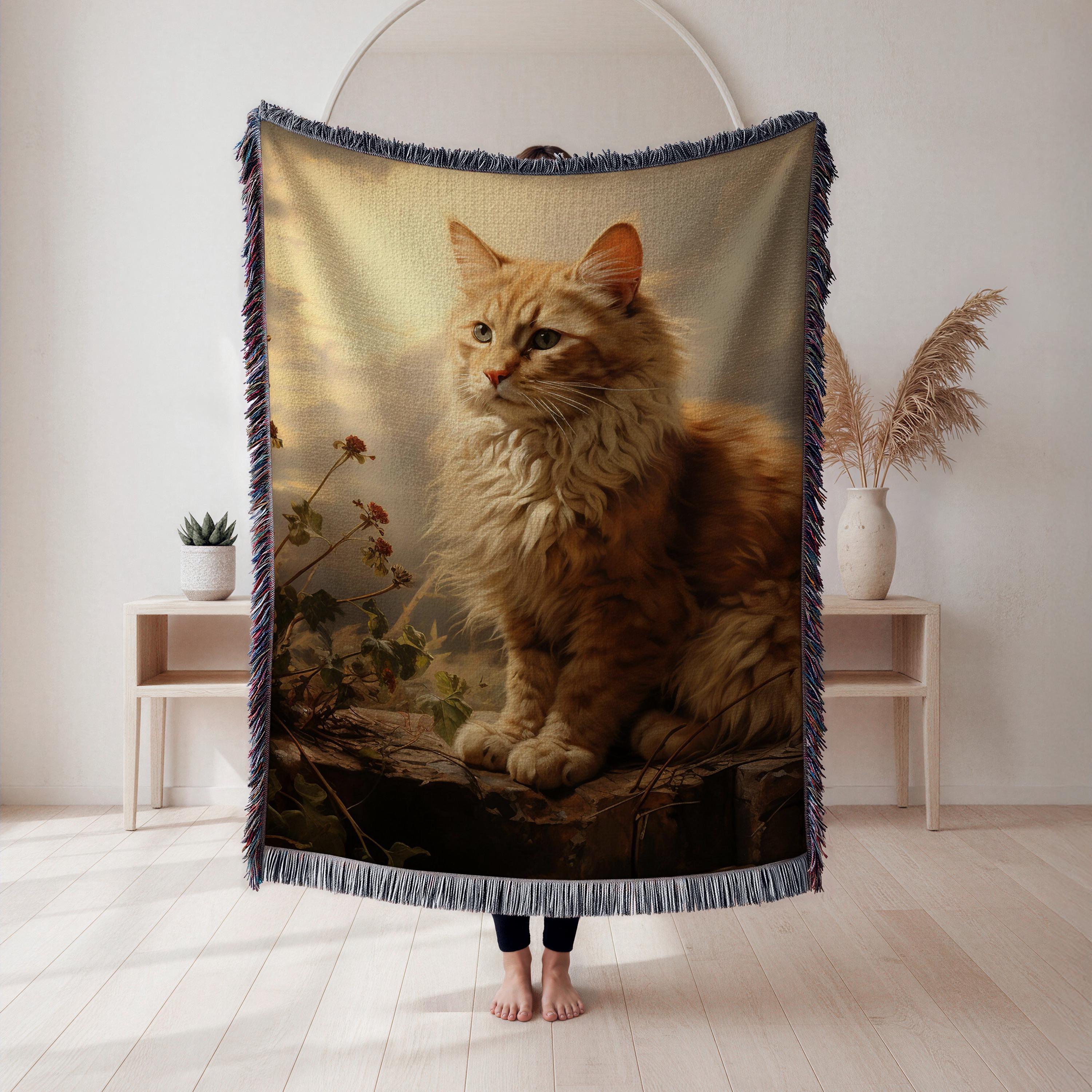 Tabby Cat Woven Blanket, Realistic Animal Tapestry Throw, Cat