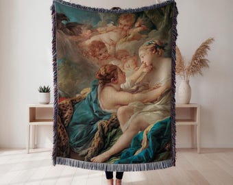 Cherubs woven blanket, Rococo style art throw, romantic home decor gift, Wall Tapestry, Home Decor, Art Blanket