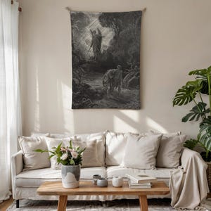 Geweven deken engel, gravure illustratiestijl, cadeau voor woondecoratie, wandtapijt, woondecoratie, kunstdeken afbeelding 9