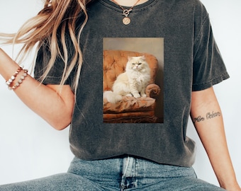 Cat Tshirt | Cat on an Orange Armchair Painting | Vintage Tshirt | Aesthetic Tshirt | Art Tshirt
