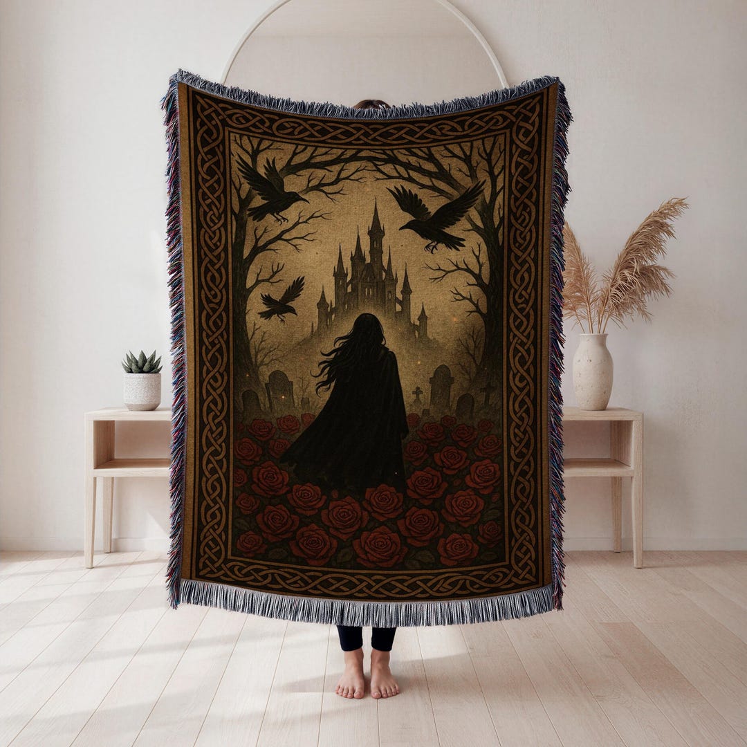 Gothic Vampire Castle Woven Throw Blanket, Dark Romantic Blood
