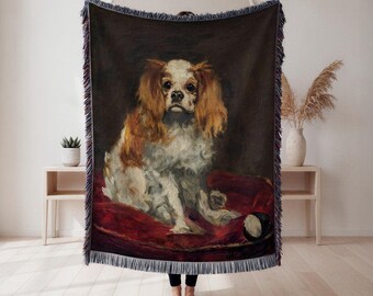 cavalier king charles spaniel portrait woven blanket, oil painting dog throw, pet portrait decor throw blanket, dog lover gift, Home Decor