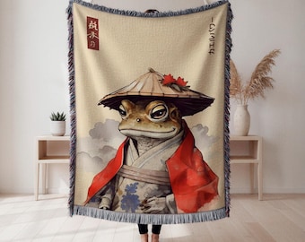 Japanese Blanket, Japanese Gift, Frog Blanket, Frog Tapestry, Japan Blanket, Japanese Woodblock, Vintage Blanket, Frog Decor, Frog Throw