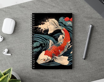 Japanese Notebook | Koi Fish Notebook | Japanese Journal | Spiral Notebook | Japanese Lover Gift | Retro Journal | Fine Art Notebook