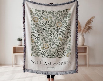 Coperta intrecciata con motivo floreale di William Morris, arazzo con arte botanica, arredamento vintage per la casa, regalo per gli amanti dell'arte, arazzo da parete, arredamento per la casa