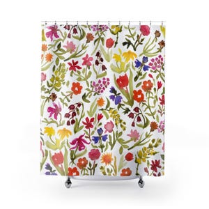 Floral Shower Curtain | Botanical Bathroom | Vintage Flower Design | Elegant Shower Curtain | Cottagecore Decor