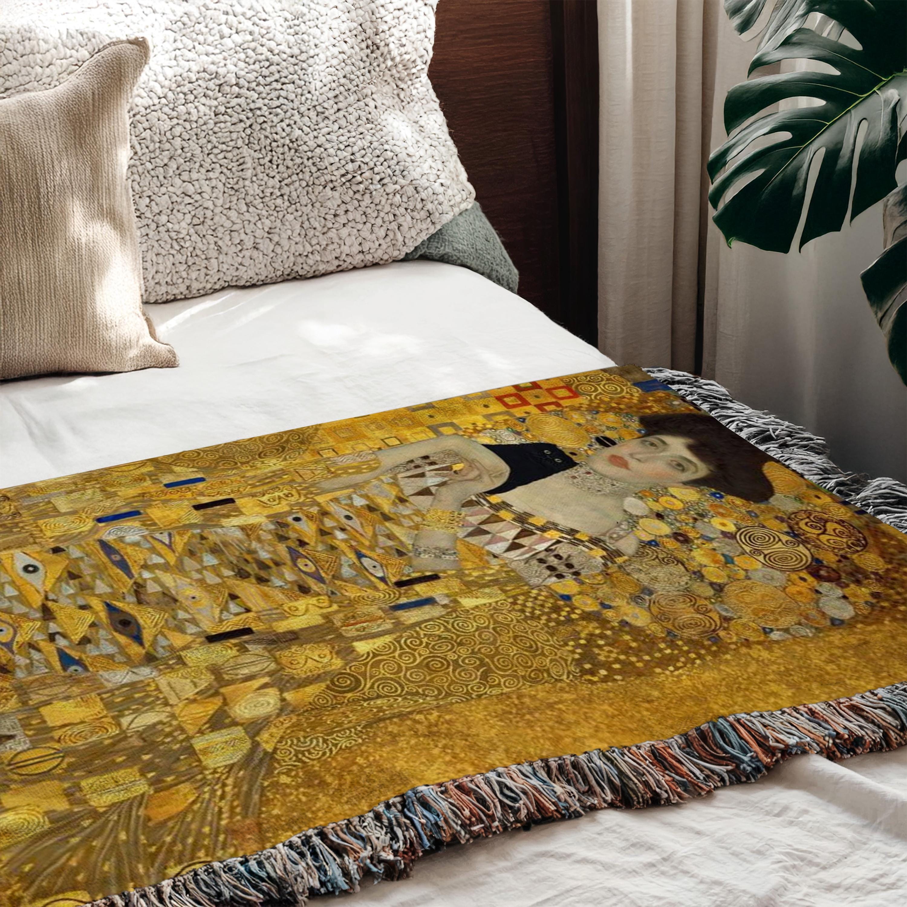 クリムト 絨毯 段通 ラグ 245×169cm klimt Gustav Klimt Woven Blanket, Gold Mosaic Art Nouveau Portrait Decor
