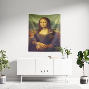 The Mona Lisa Tapestry, Leonardo da Vinci Tapestry, Portait Tapestry, Vintage Wall Hanging, Oil Painting Tapestry, Light Academia Decor