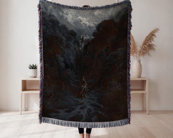 Knight Woven Blanket, Atmospheric Castle Forest Tapestry Throw, Medieval Fantasy Decor, History Lover Gift, Wall Tapestry, Home Decor