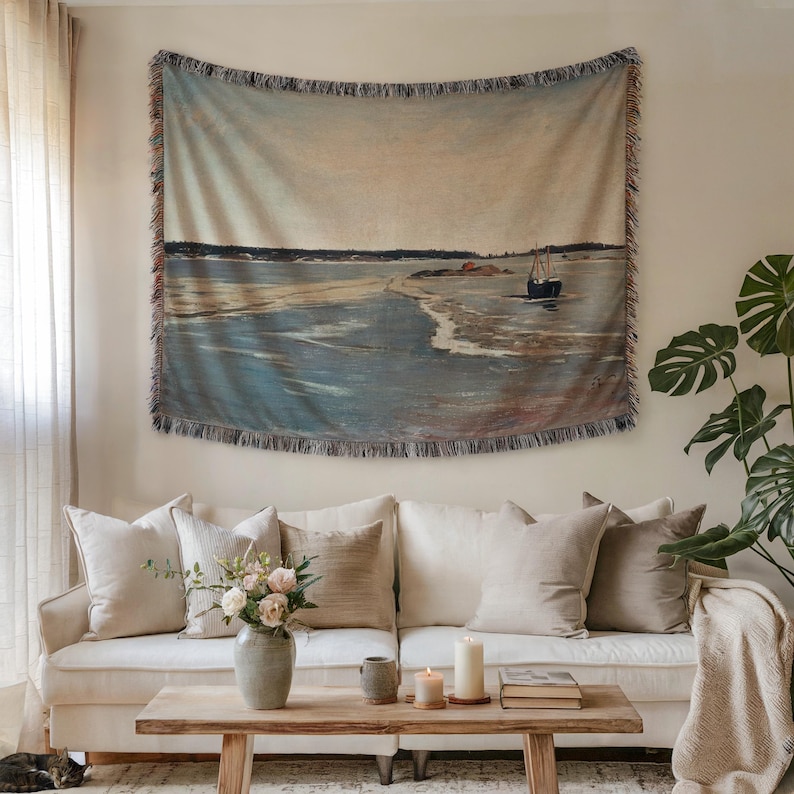 Fanny Churberg The Ice in March geweven deken, bevroren zeegezicht kunst wandtapijt gooien, kustdecor, vintage schilderij, wandtapijt afbeelding 1