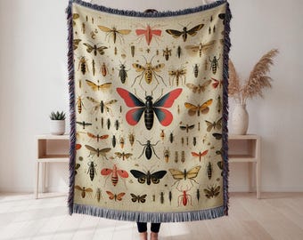 geweven deken insect exemplaar, entomologie wanddecor, huisdecor vlinder nachtvlinder, wetenschappelijk cadeau voor natuurliefhebbers, wandtapijt