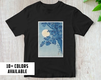 Kunst Tshirt | Ohara Koson - Blühende Kirsche Am Mondschein | Japanisches Tshirt | Japanisches Geschenk | Vintage Tshirt | Ästhetisches Tshirt