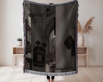 Coperta tessuta con interni di cattedrale, arazzo architettonico suggestivo, arredamento religioso per la casa, regalo per gli amanti dell'architettura, arazzo da parete