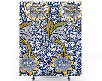 William Morris duschdraperi | Cray-mönsterdekor | Vintage badrum | Art Nouveau duschdraperi | Blommönster