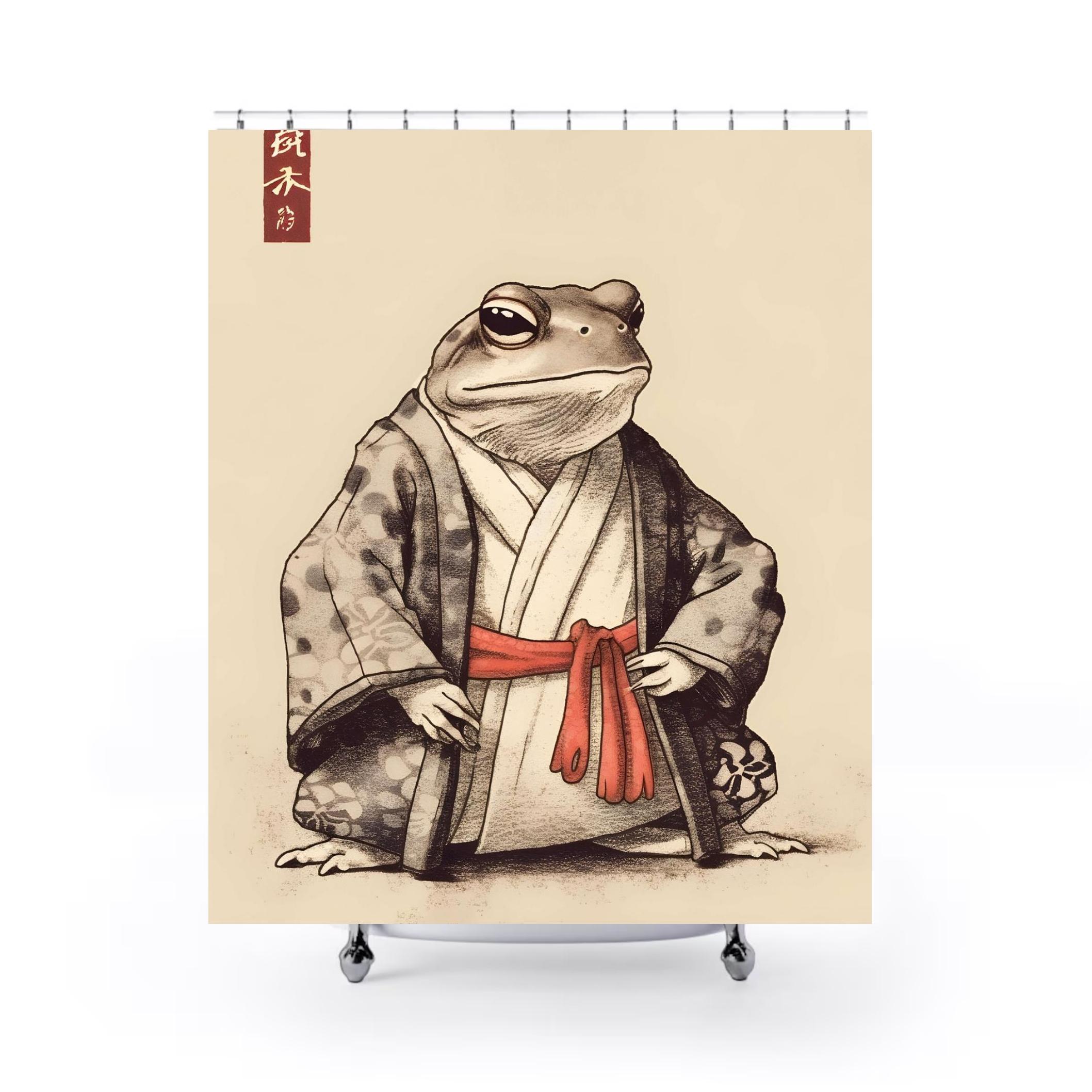 Frog Shower Curtain | Japanese Bathroom | Frog in Kimono | Zen