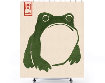 Traditional Japanese Frog Art | Frog Shower Curtain | Zen Bathroom | Nature-Inspired Shower Curtain | Frog Decor