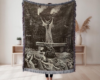 Witches Coven Woven Blanket, dark occult illustration Tapestry Throw, gothic wall decor, Halloween gift, Wall Tapestry, Home Decor