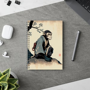 Monkey Notebook | Japanese Notebook | Ukiyo-e Notebook | Spiral Notebook | Japanese Lover Gift | Retro Journal | Hardcover Notebook