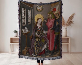 Medieval Saint Woven Blanket, religious medieval scene tapestry throw, historic wall decor, art lover gift, Wall Tapestry, Home Decor