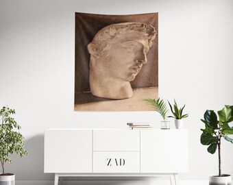 Sculpture Tapestry, Rome Statue Wall Decor, Aesthetic Room Decor, Modern Home Tapestry, Man Bust Statue, Minimalist Artwork
