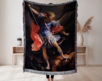 Archangel Michael woven throw blanket, Baroque angel art, spiritual home décor gift, Wall Tapestry, Home Decor, Art Blanket