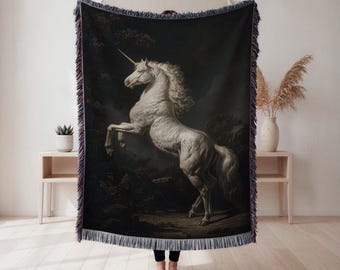 Unicorn Woven Blanket, Magical Creature Tapestry Throw, Fantasy Home Decor, Unicorn Lover Gift, Wall Tapestry, Home Decor, Art Blanket