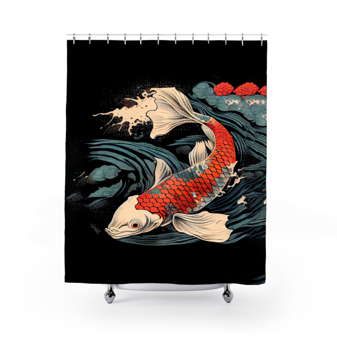 Koi Fish Shower Curtain Japanese Shower Curtain Japanese Bathroom Decor