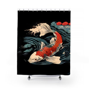 Koi Fish Shower Curtain | Japanese Shower Curtain | Japanese Bathroom Decor | Koi Fish Decor | Vintage Shower Curtain | Fine Art Bathroom