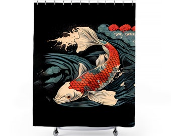 Koi Fish Shower Curtain | Japanese Shower Curtain | Japanese Bathroom Decor | Koi Fish Decor | Vintage Shower Curtain | Fine Art Bathroom