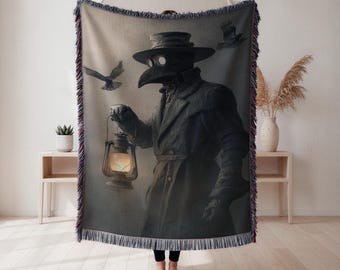 Plague Doctor Woven Blanket, Gothic Historical Figure Tapestry Throw, Dark Gothic Decor, Unique Gift, Wall Tapestry, Home Decor, Art Blanket