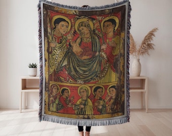 Madonna and Child Woven Blanket, medieval religious tapestry throw, sacred wall decor, faith gift, Wall Tapestry, Home Decor, Art Blanket